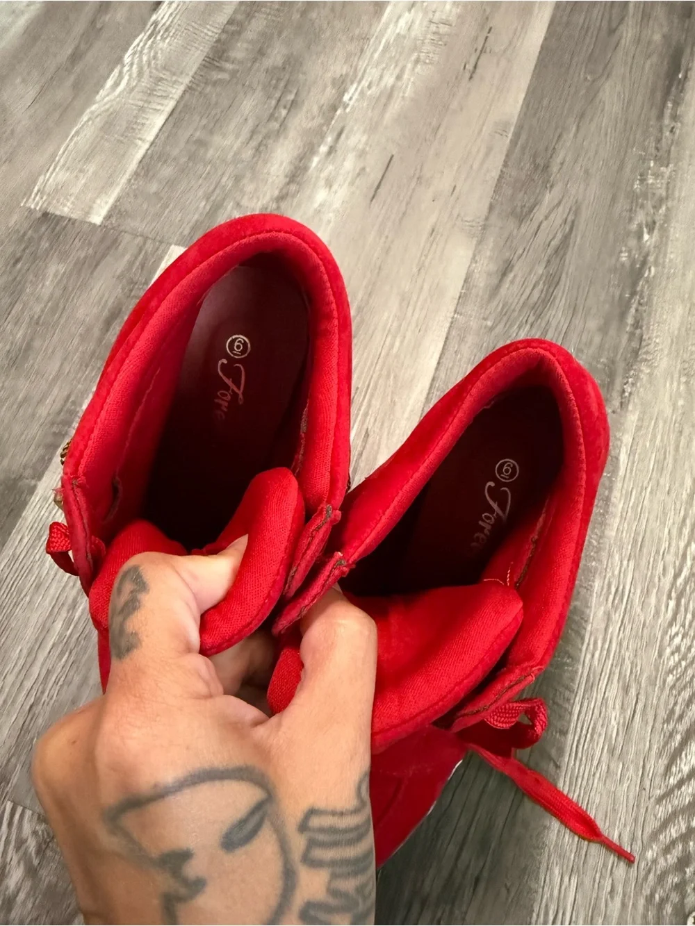 Red Wedge Sneaker Boots with Gold Zipper - Picture 7 of 10